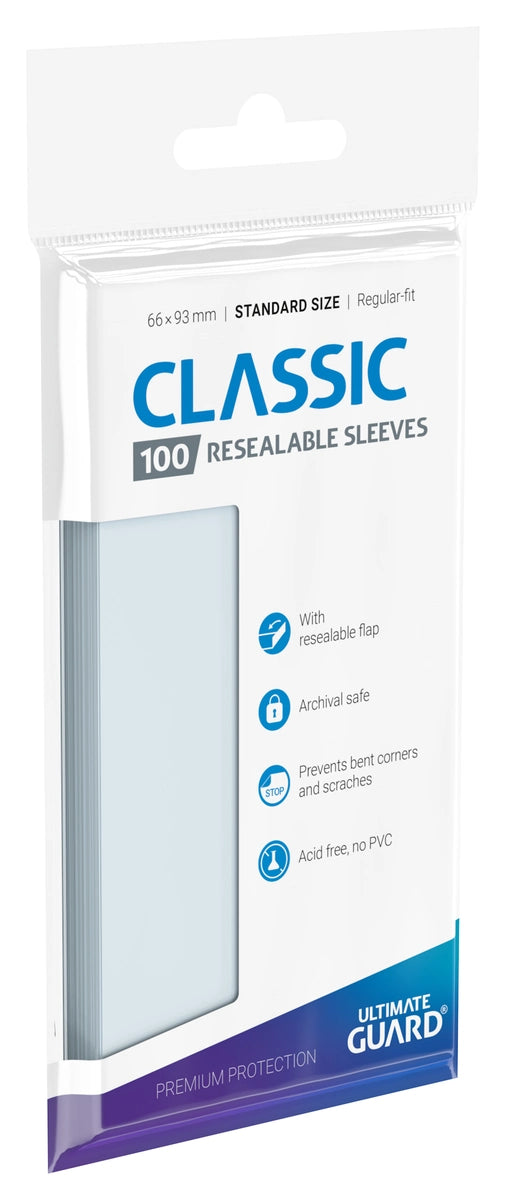 Ultimate Guard - Resealable Standard Size Classic Sleeves 100 Pack - Transparent (20 Count)
