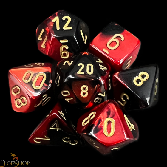 Chessex - Gemini Polyhedral 7 Dice Set - Black-Red w/Gold